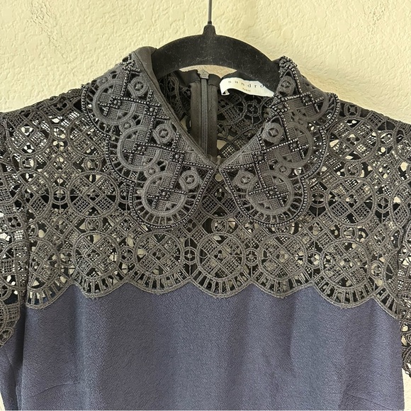 Sandro Iberia Embellished Lace Inset
Dress In Deep Navy SZ EU 36, US 4, S - Picture 4 of 11